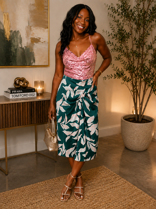 Nine West Pink/Green Floral Skirt Size XXL