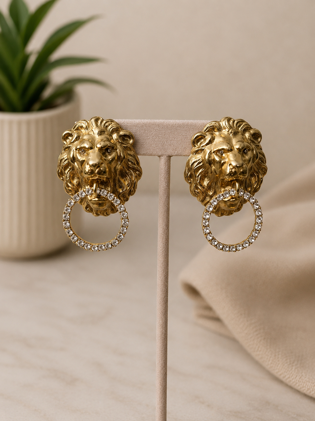 Lion Head Blinged Earrings