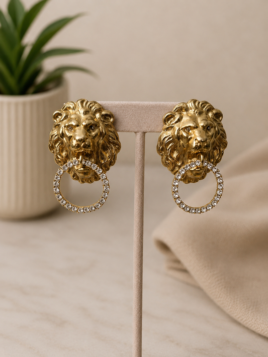 Lion Head Blinged Earrings