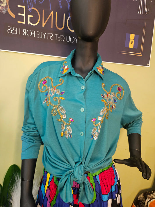 Accent Vintage Bejeweled Blouse Size Large