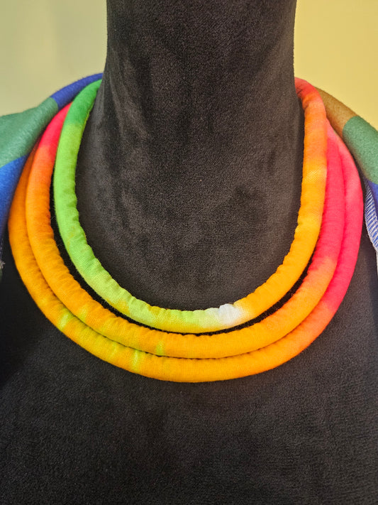 Custom Made Three Strand Tie Dye Necklace with Earrings