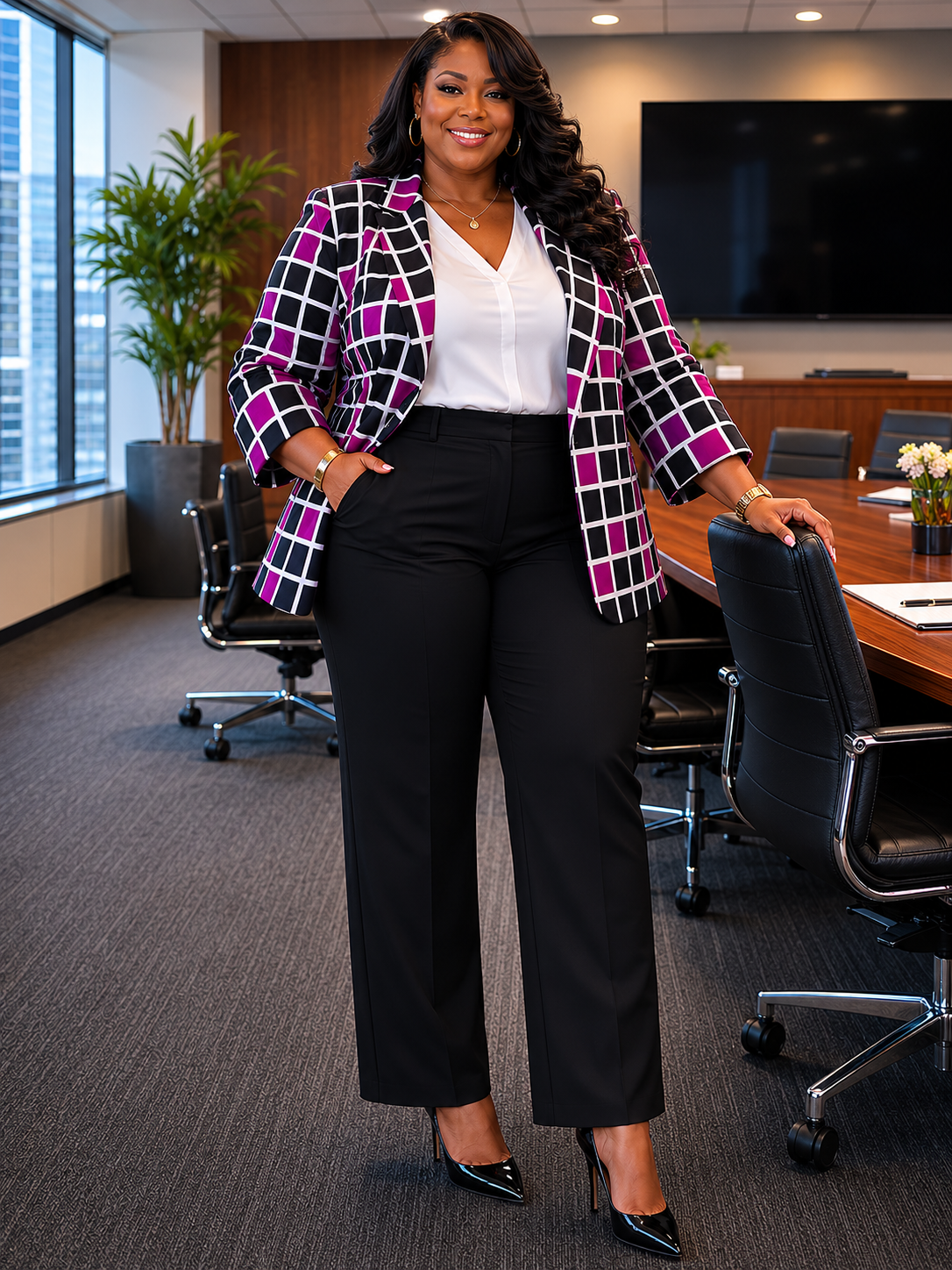 Kasper Fuschia/Black Block Blazer Size 20