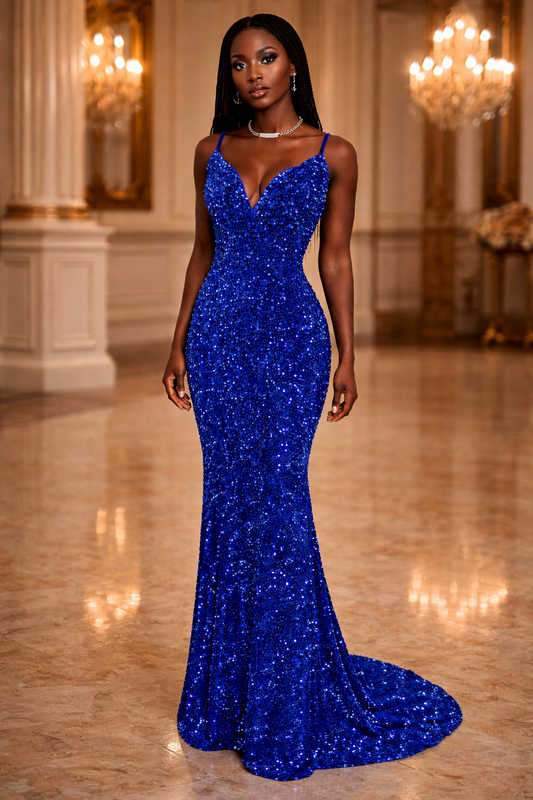 NWT Shein Sxy Royal Blue Sequin Gown Size Best 2X