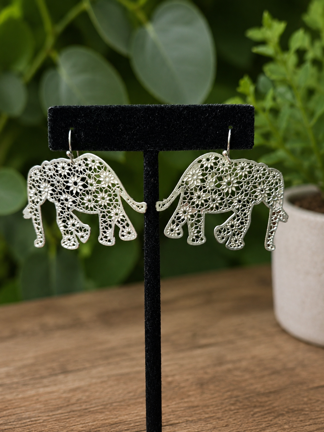 Silver Elephant Fish Hook Earrings