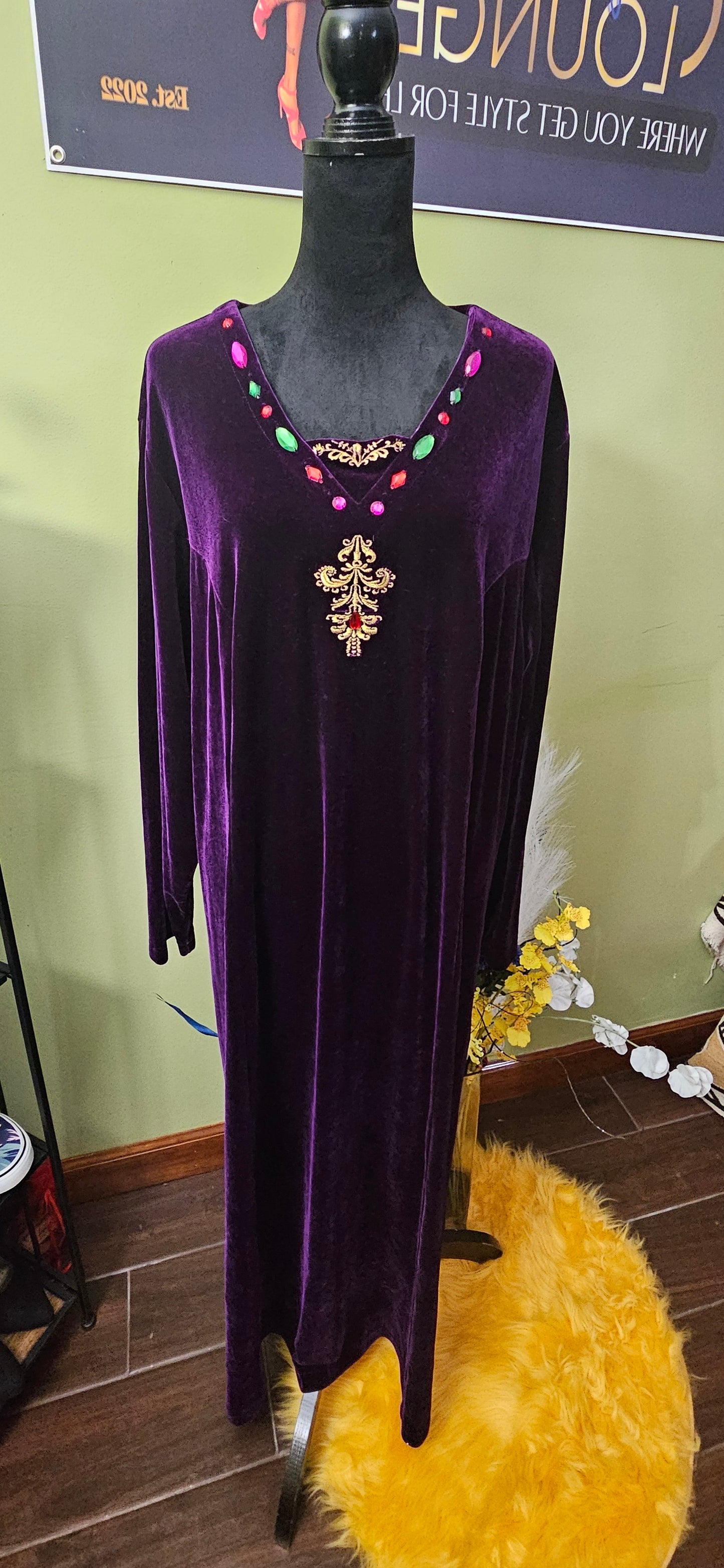 Anna Maxwell Purple Velvet Maxi Dress with Jewel Details Size 22W