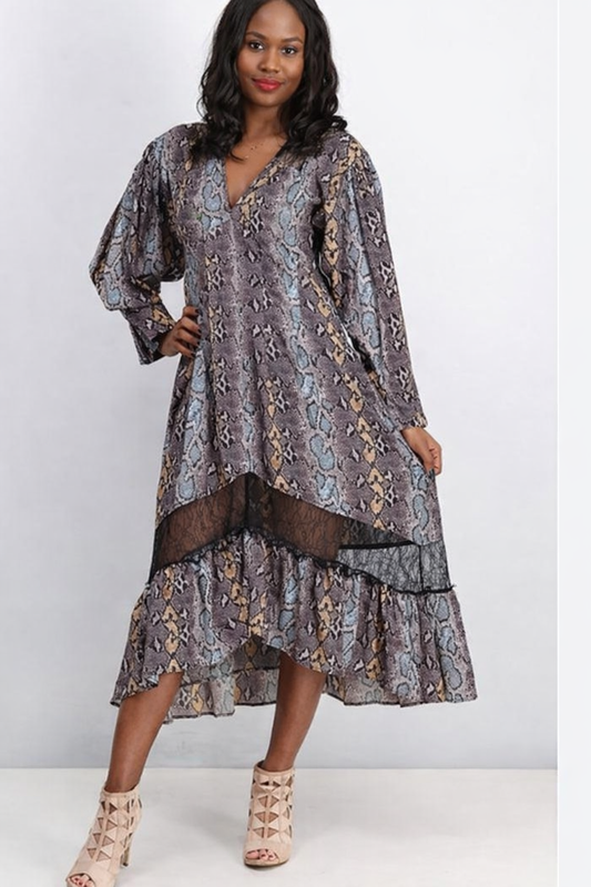 TopShop Animal Print Dress with Lace Detail Size 8