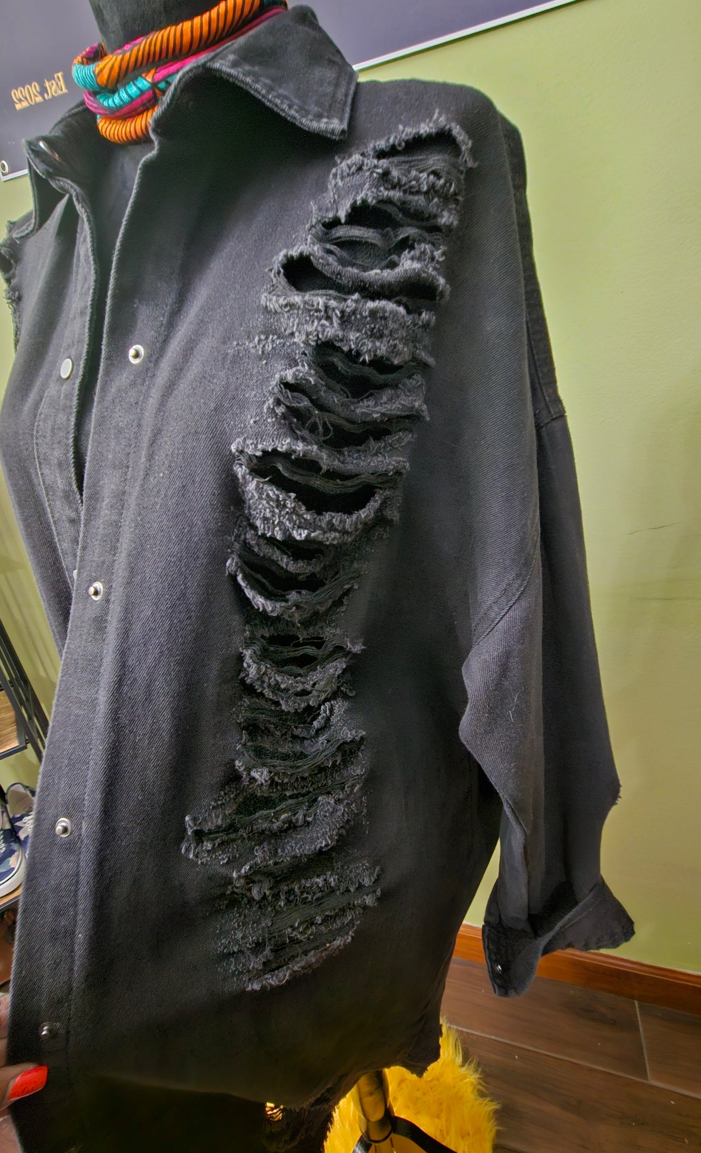 Blue Edit Black Distressed Jacket Size Medium