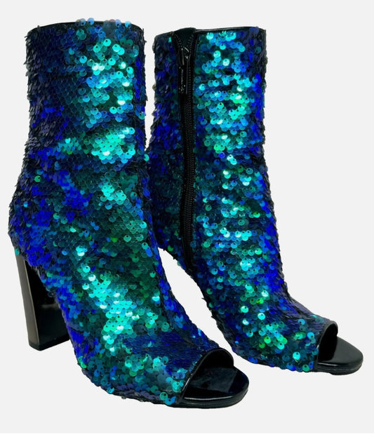 Jessica Simpson Green Sequin Booties Size 10
