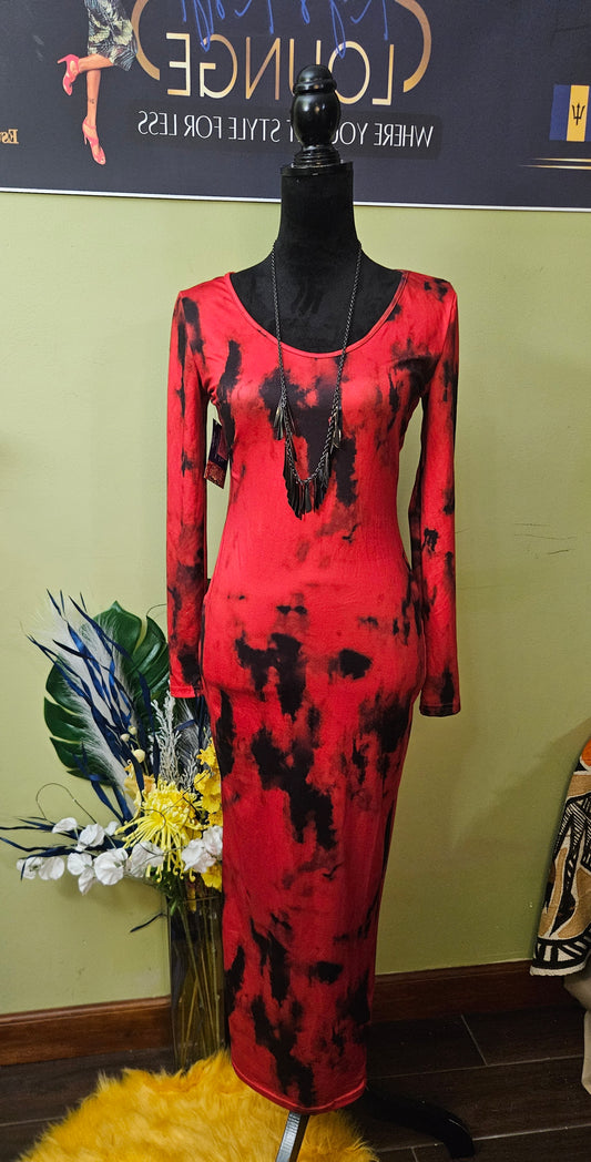 NWT Shein Sky Red and Black Tie Dye Dress Size Medium