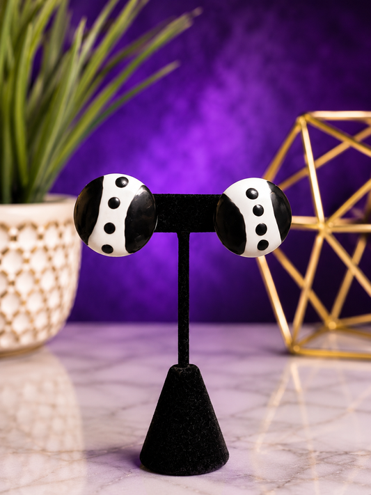 Black and White Polkadot Post Back Earrings