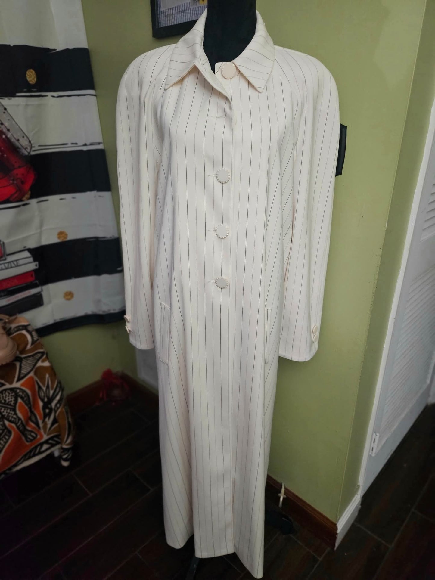 Lily & Taylor Off White Pin Stripe Trench Size 14