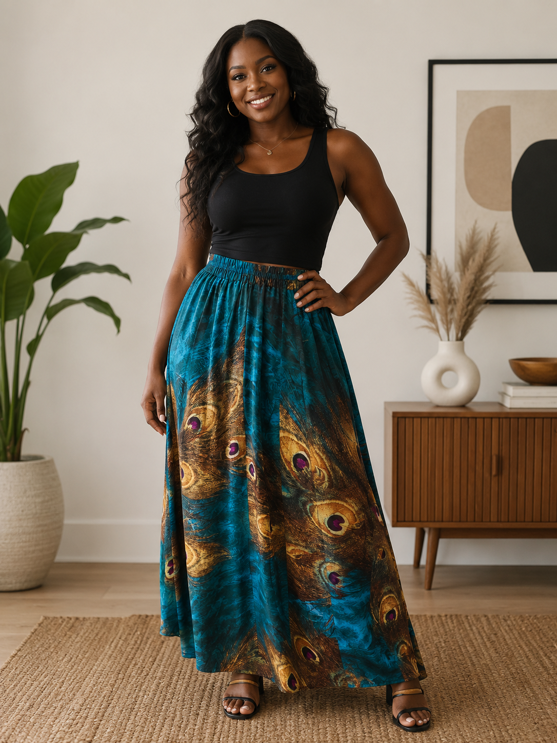 NWT Afibi Turquoise Feather Skirt Size XXL