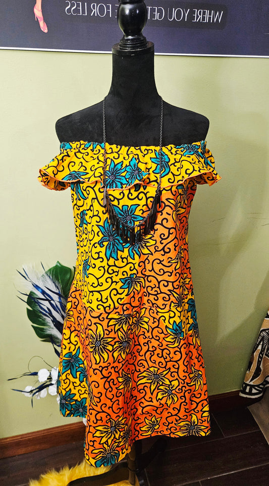 Orange and Yellow On / Off Shoulder Dress Size Small