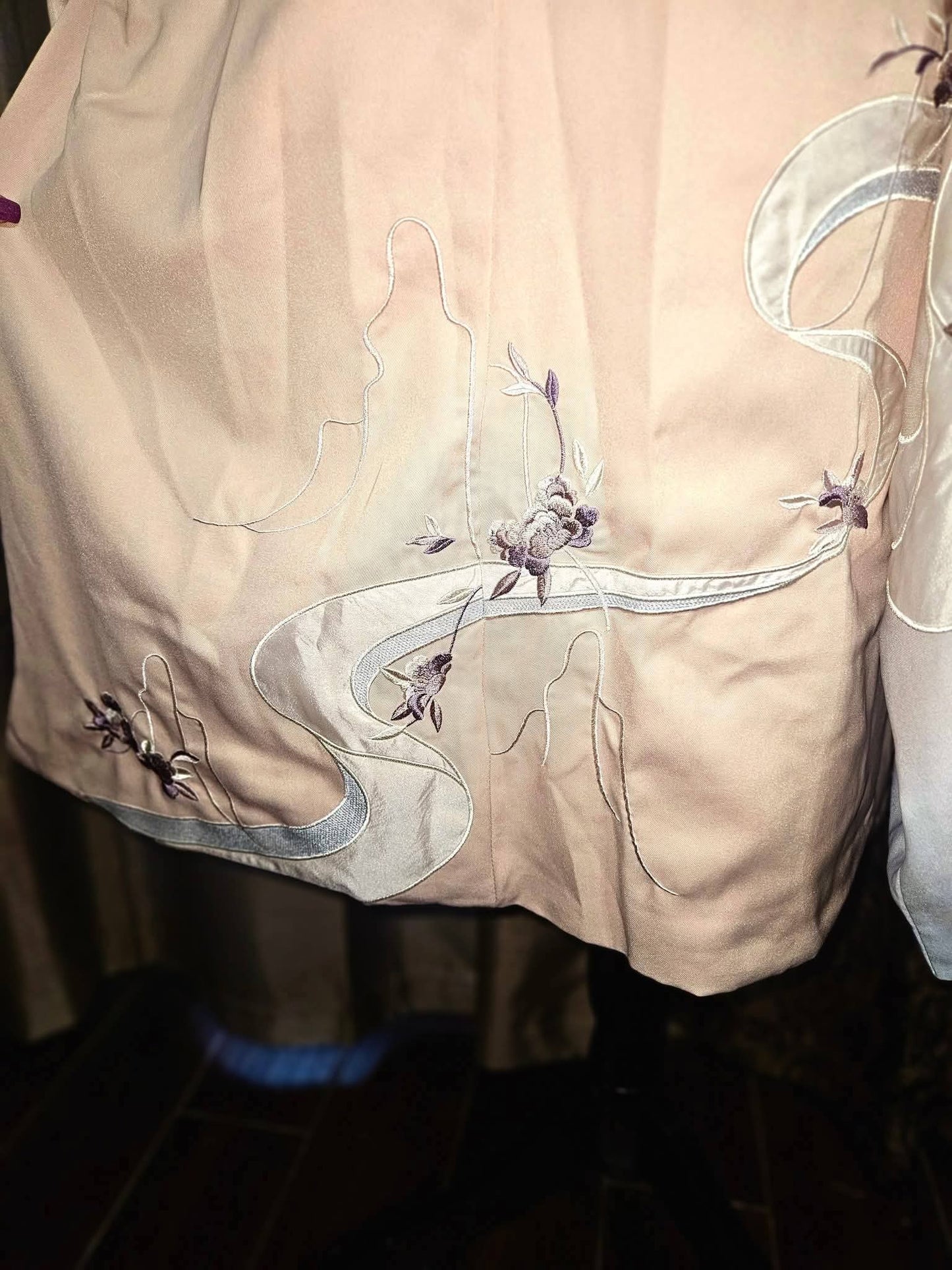 Pink Asian Kimono, Missing Pearl on Buckle, Size M/L