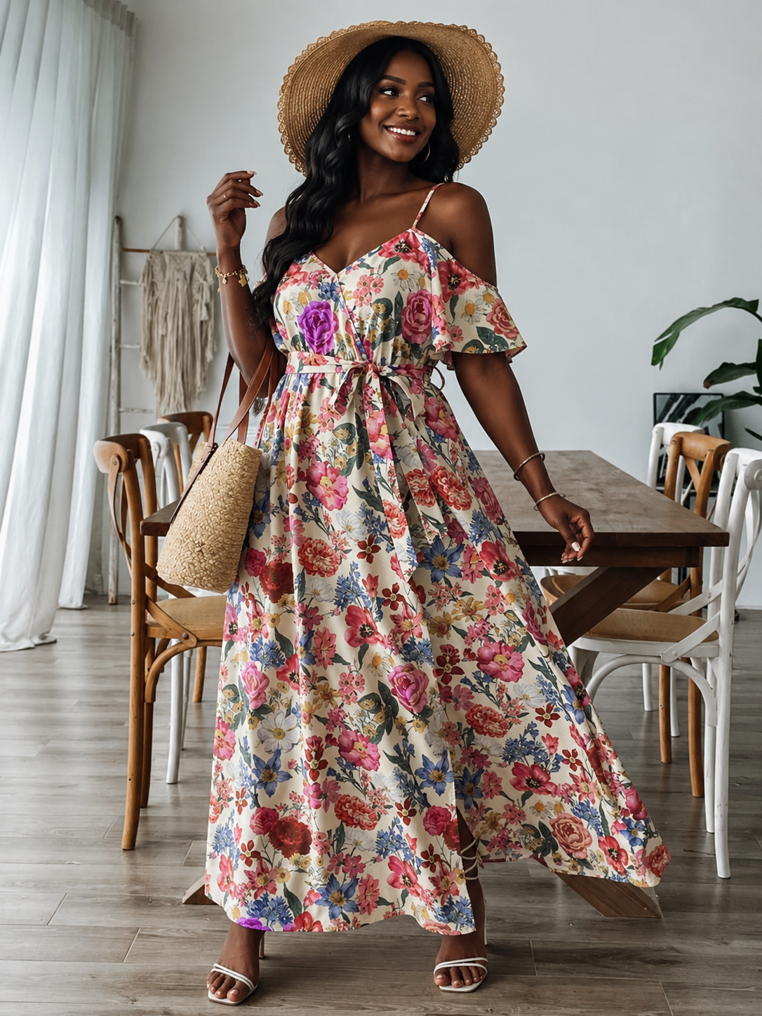Shein Curve Yellow Floral Maxi Dress Size 1XL