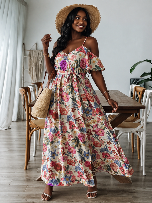 Shein Curve Yellow Floral Maxi Dress Size 1XL
