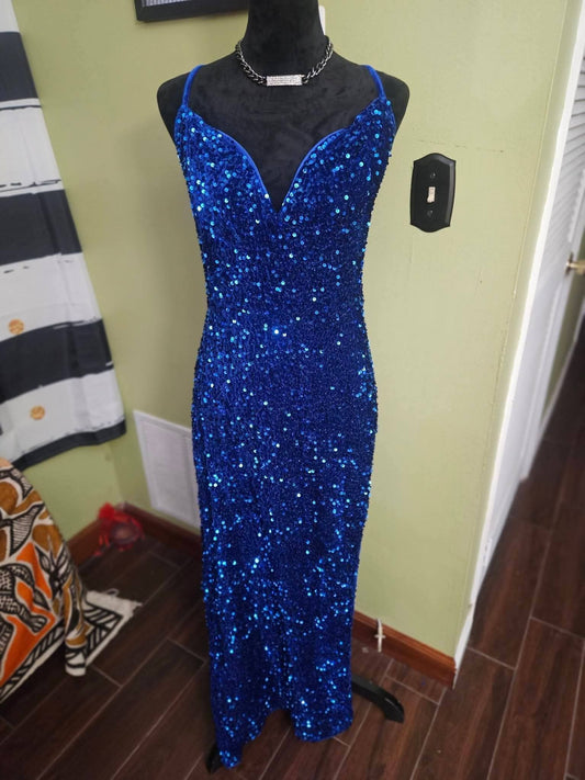 NWT Shein Sky Royal Blue Sequin Gown Size Best 2X