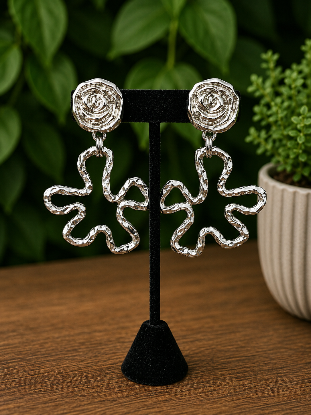 Silver Flower Clip On Earrings