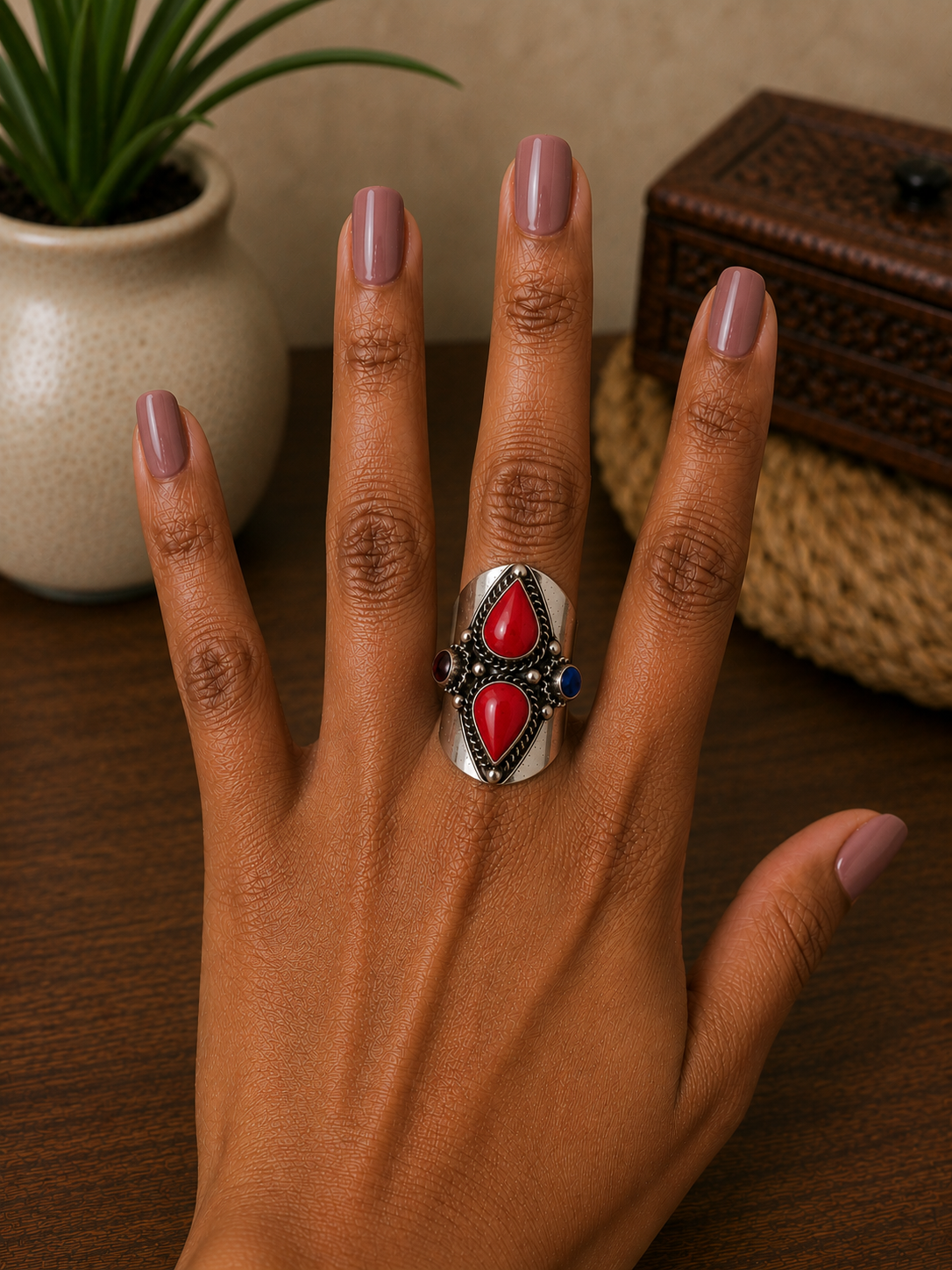 Boho Ring Red Stone Size 6/6.5
