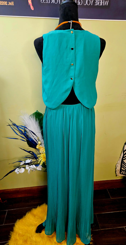 Oasis Green Partial Pleated Dress Size 10