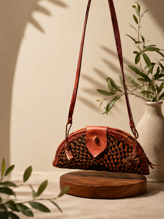 Bagstatic Basket Co Leather & Rattan Crossbody Bag