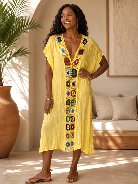 Yellow Boho Style Crochet Dress Best Size XL