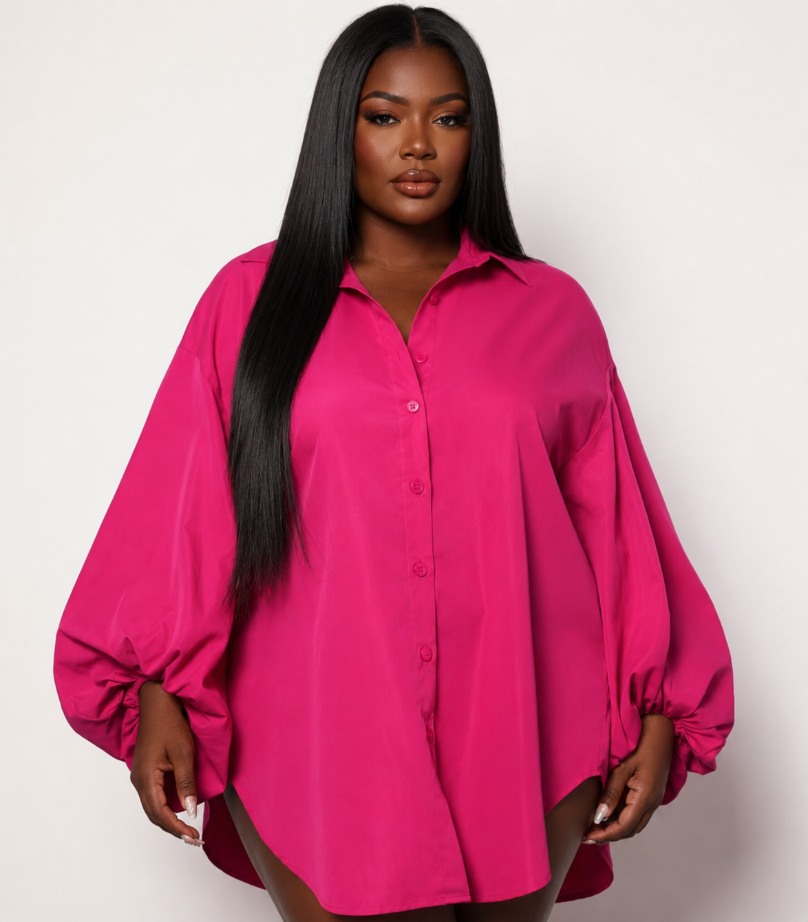 Shein Curve Fuschia Lanter. Sleeve Blouse Size 2XL