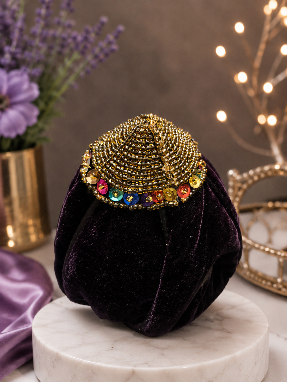 Lancome Vintage Purple Jeweled and Beaded Velvet Bag