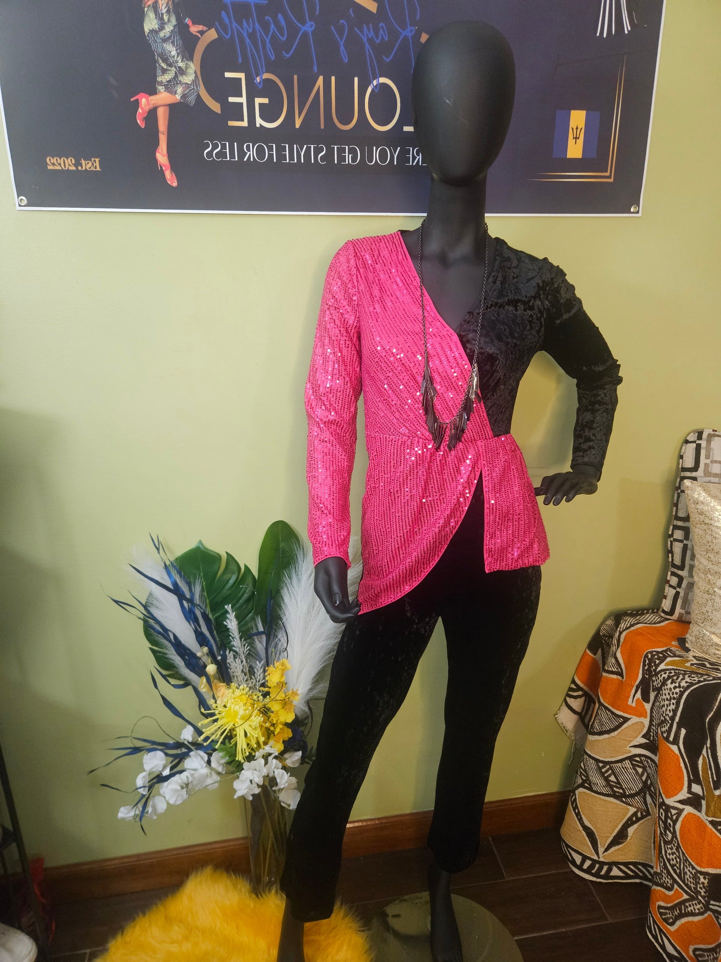 Double Crazy Pink and Black Jumpsuit Size Up to Slim Medium