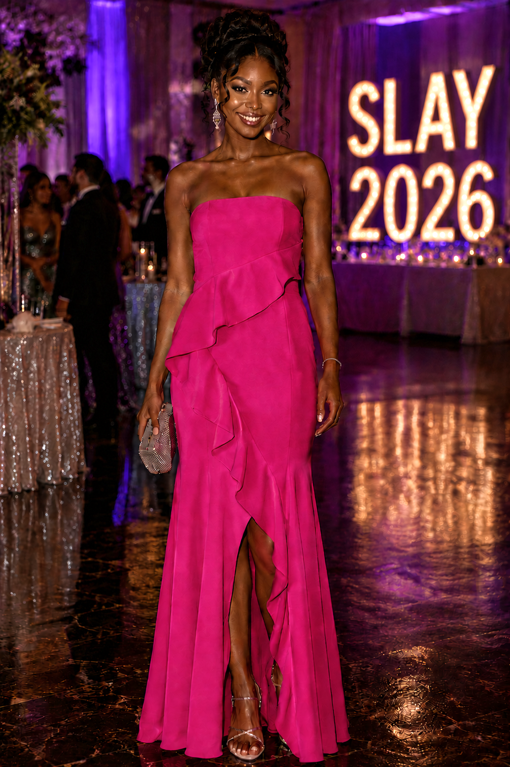 NWT Marina Fuschia Strapless Gown Size 14