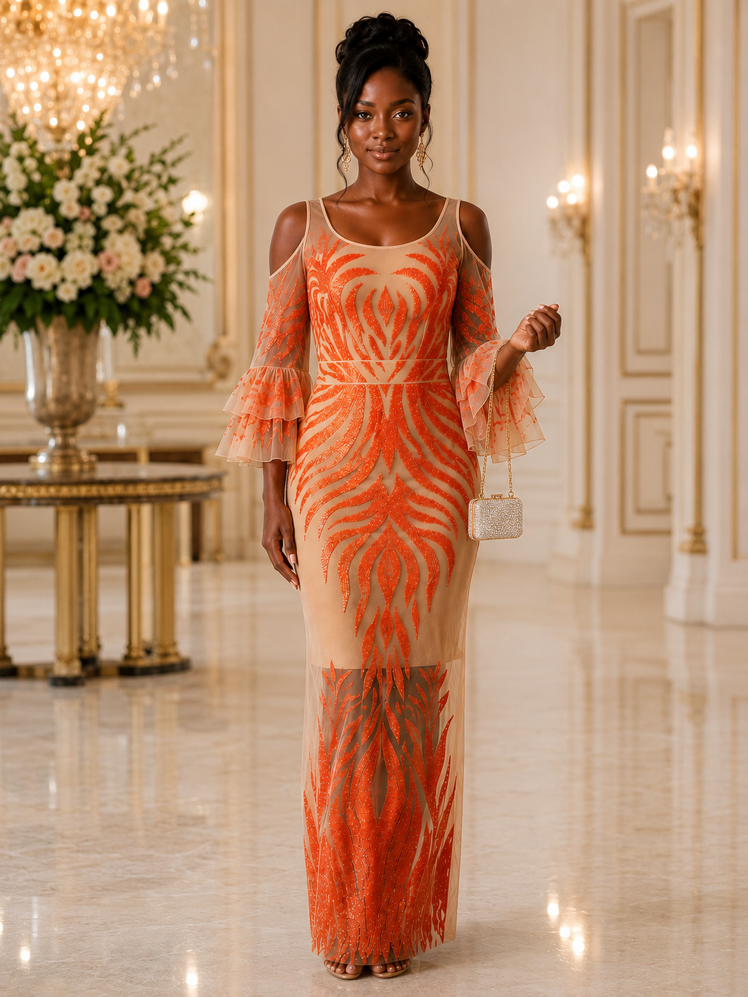 Unbranded Orange/Taupe Shimmered Maxi Size Small/Slim Medium (Waist 15)