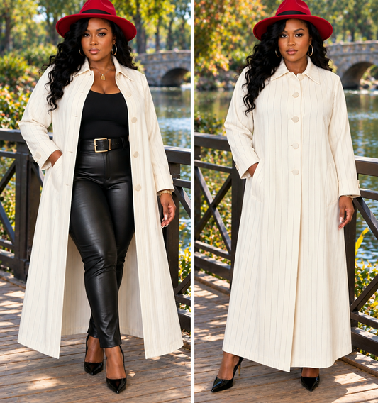 Lily & Taylor Off White Pin Stripe Trench Size 14