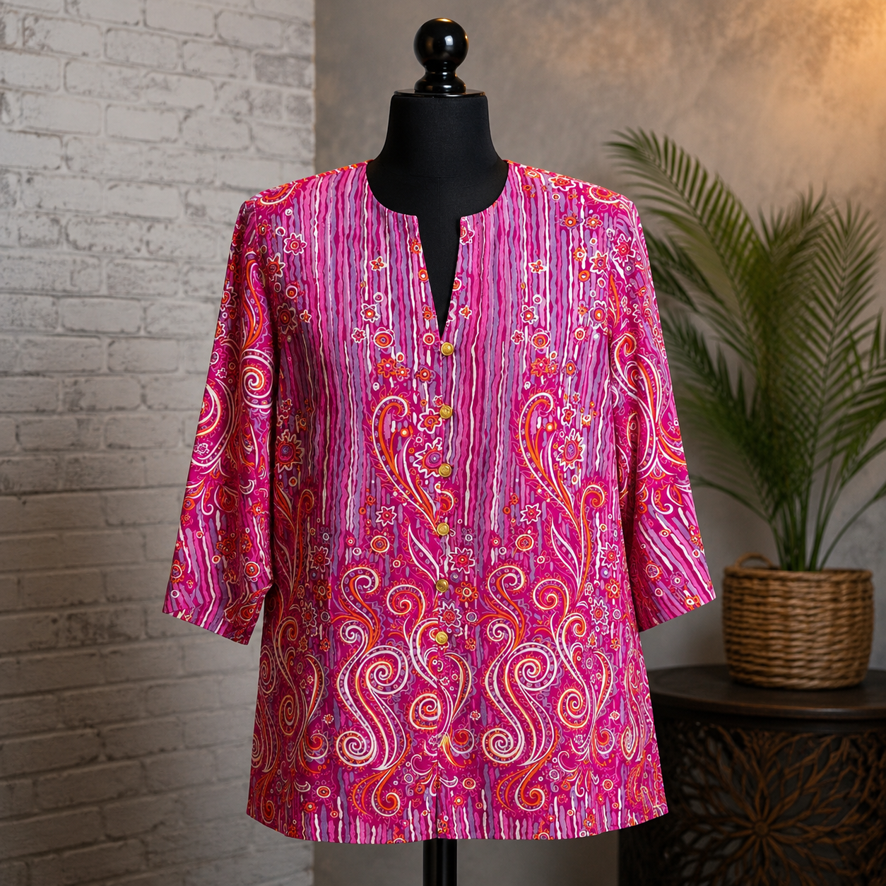 NWT Bob Mackie Pink Paisley Top Size Large