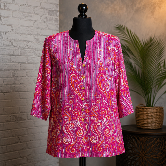 NWT Bob Mackie Pink Paisley Top Size Large
