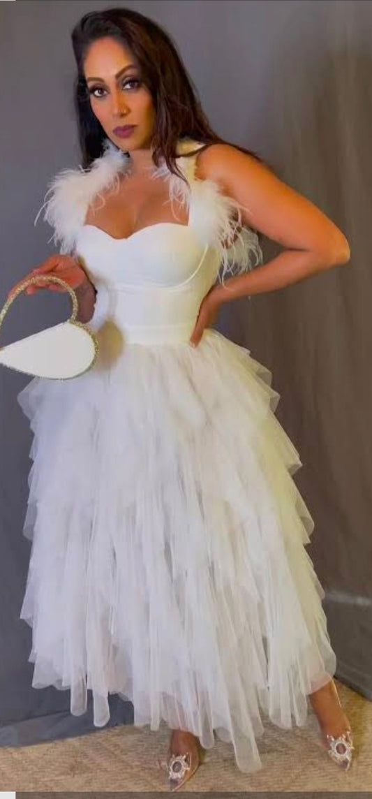 NWT FashionNova White Body Suit Tulle Dress Size Medium/ Slim Large