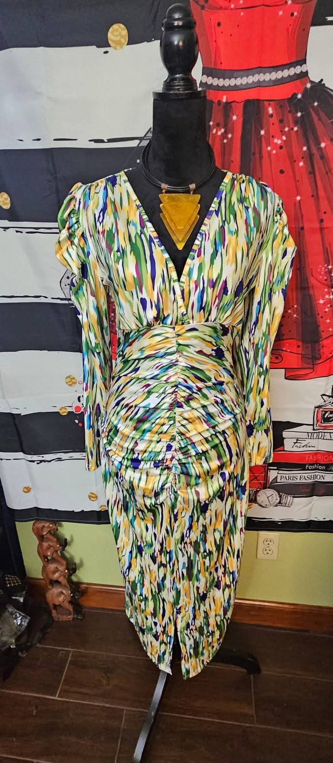 White Colorful Dress with RuchingSize Medium/ Large