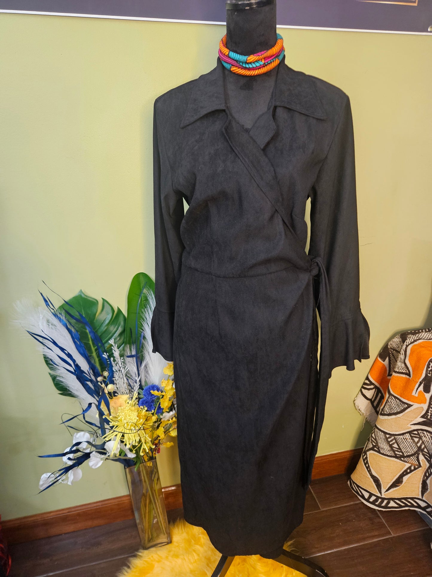 NWT Ashley Stewart Black Ultrasuede Wrap Dress Size 16