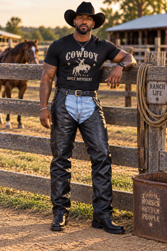 NWT Dream Apparel Leather Chaps Size Men's Small (Belt 41 ins open. Length from waist 42 inc)