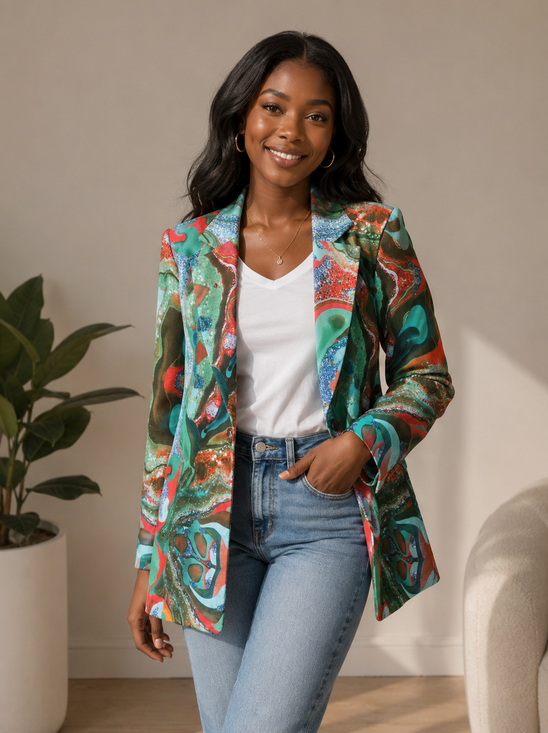 Shein Green Splattered Jacket Size Medium