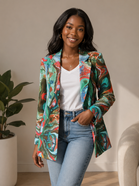 Shein Green Splattered Jacket Size Medium