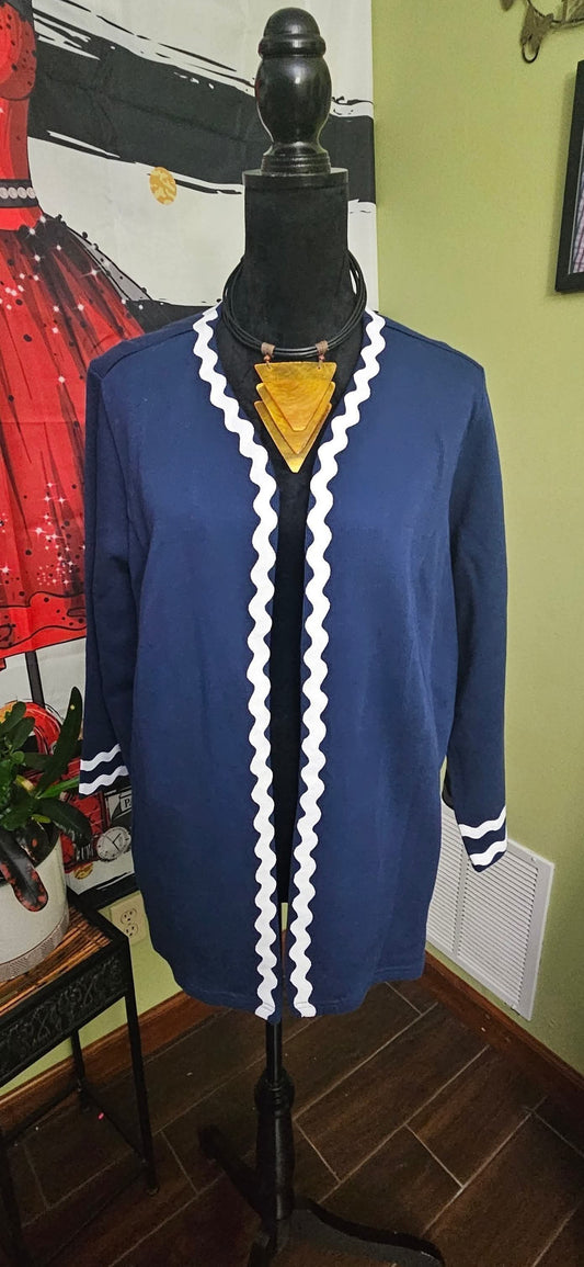 Bob Mackie Navy and White Cardigan Size 2X