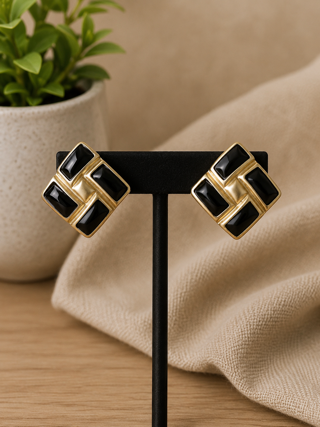 Gold & Black Post Back Earrings