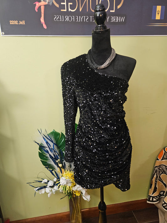 Unbranded One Shoulder Black Sequin Size 1XL