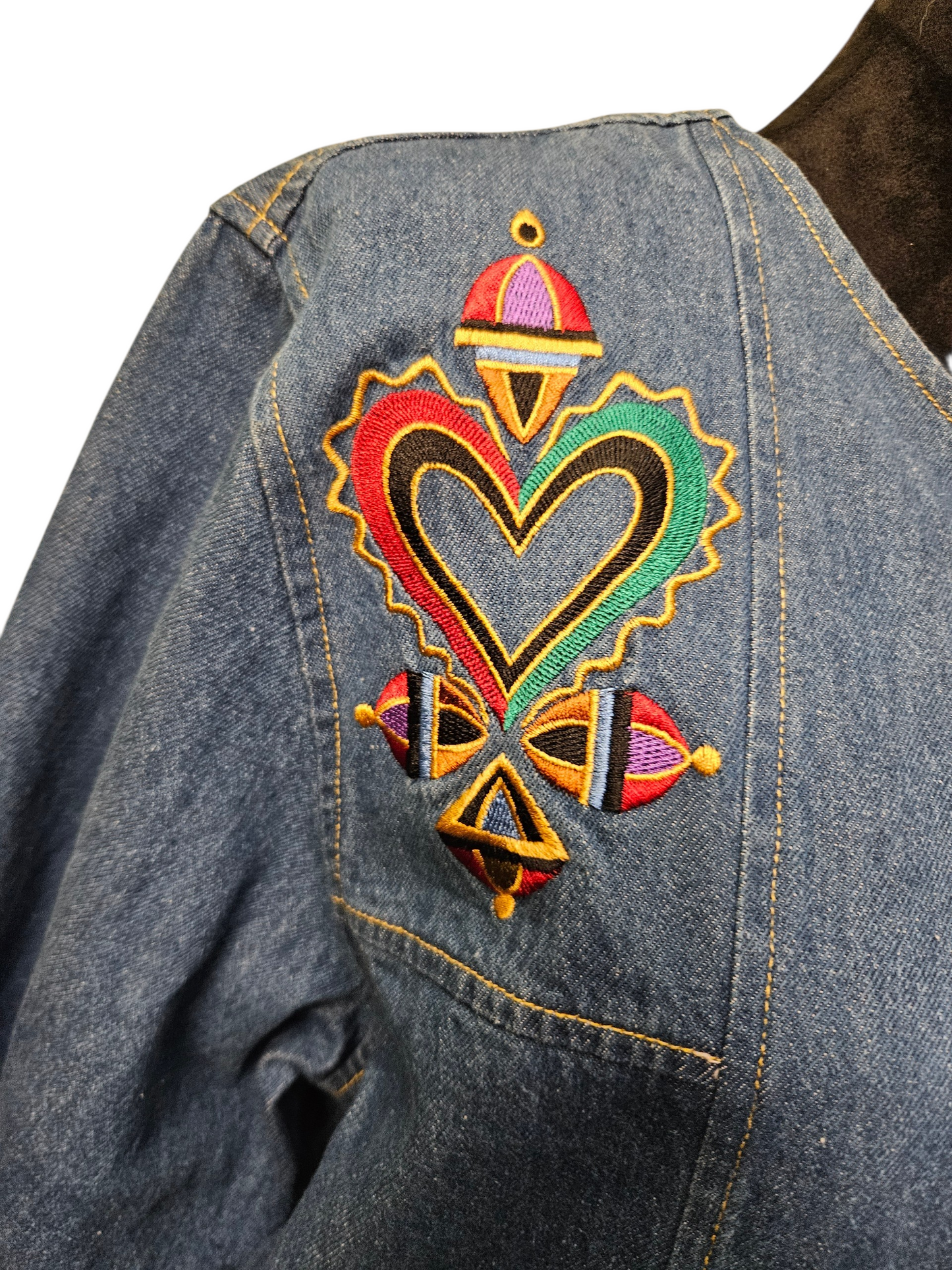 Bob Mackie Embroidered Denim Jacket Size Large