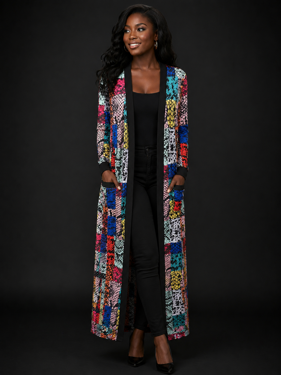 Black Colorful Duster Size XXL