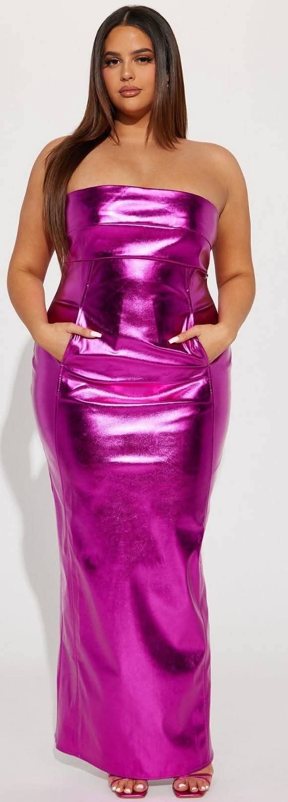 NWT FashionNova Metallic Pink Gown Size 1X (Pit to Pit is 18 inches)
