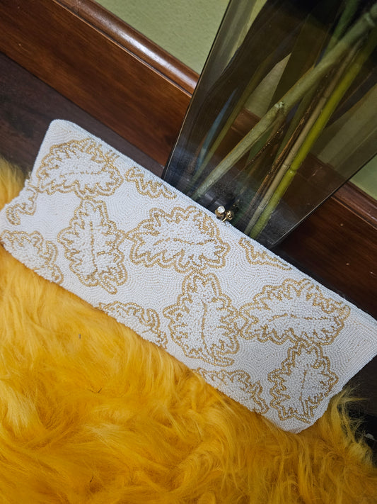 White and Gold Beaded Vintage Clutch