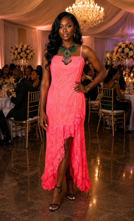 NWT FashionNova Neon Orange Lace Gown Size 1X