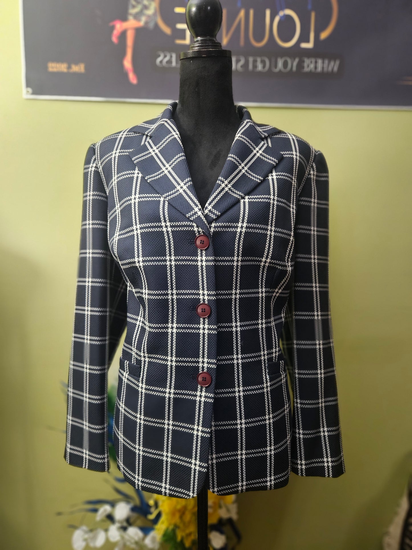 Dressbarn Navy & White Plaid Blazer Size 14W