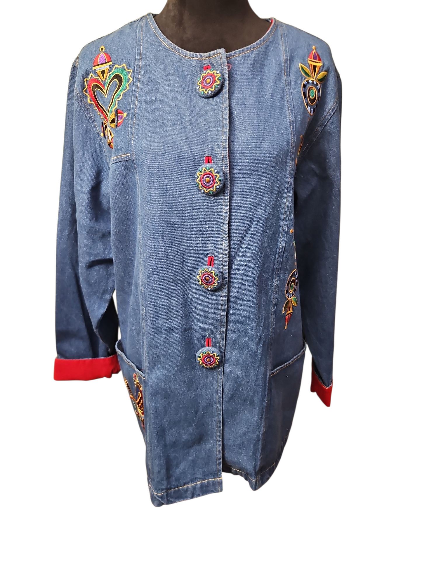 Bob Mackie Embroidered Denim Jacket Size Large